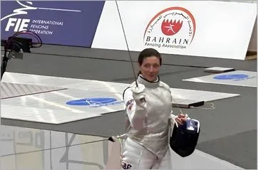 Louisa Dawson Louisa getting ready to fence in Bahrain at the Veteran World Championships.